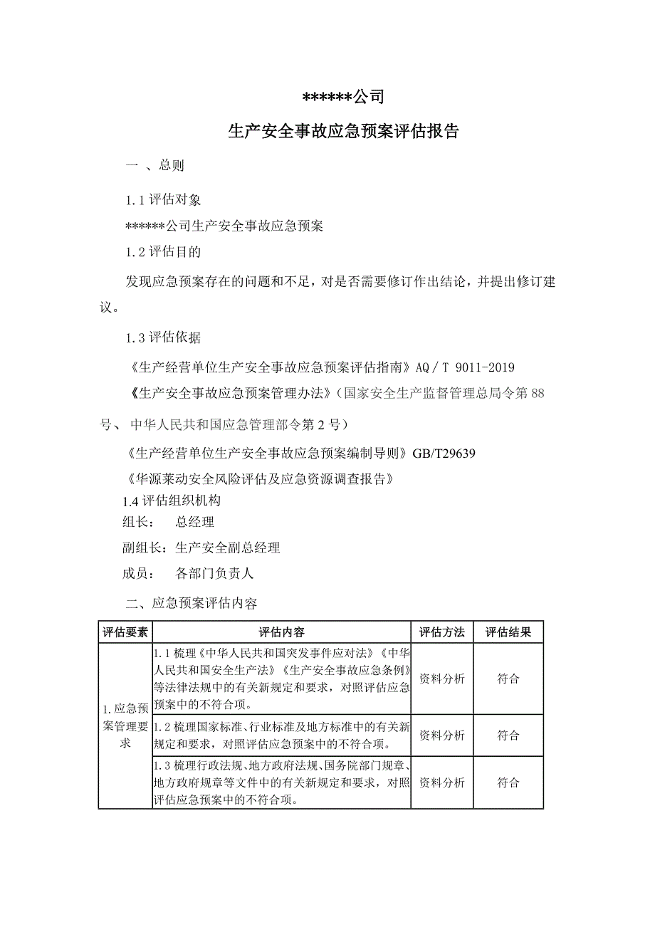 生产安全事故应急预案评估报告_第1页