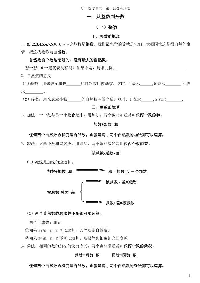 初一数学讲义第1部分有理数.doc