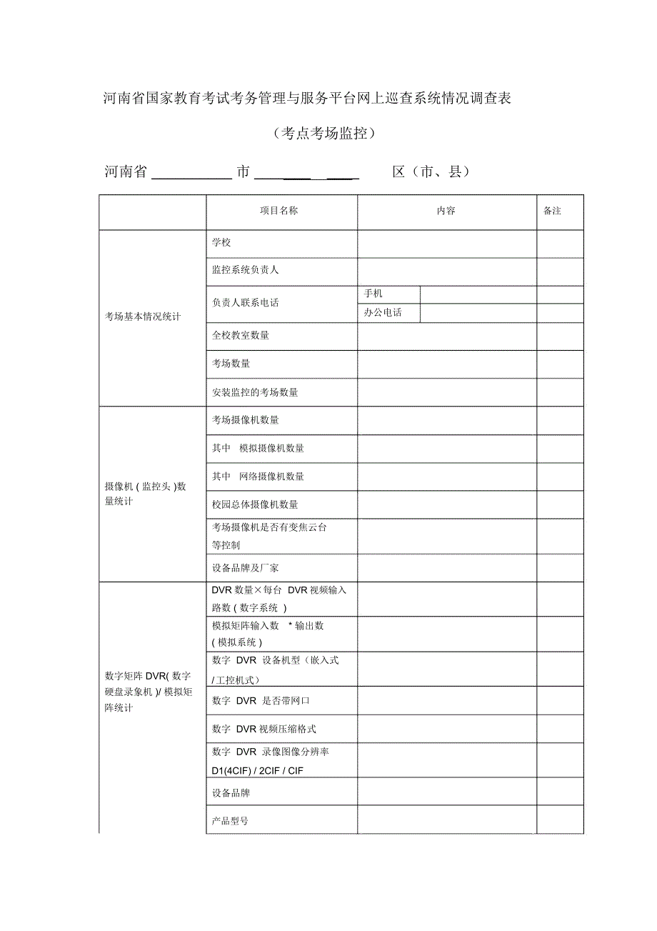 河南省国家教育考试考务管理与服务平台网上巡查系统情况调查表(精)_第1页