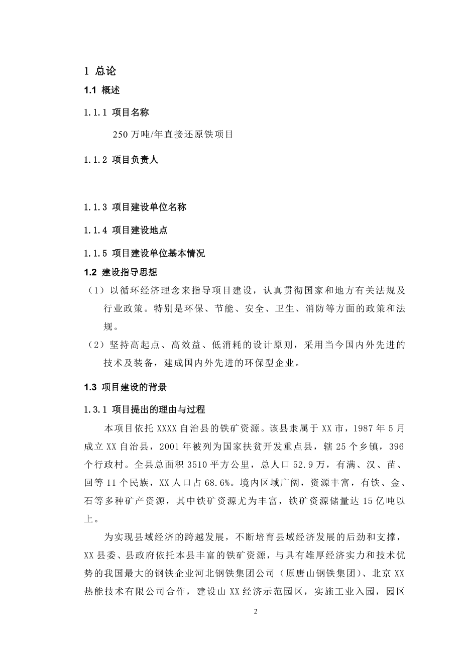 年产250万吨直接还原铁项目可行性研究报告.doc_第2页