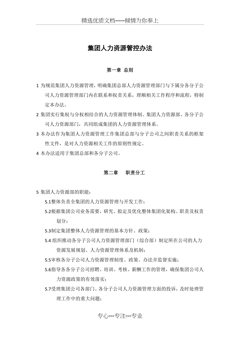 集团人力资源管控办法共10页_第1页