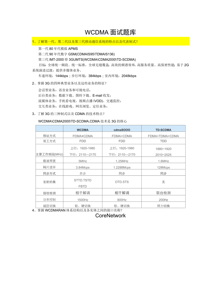 WCDMA中级工程师面试题_第1页