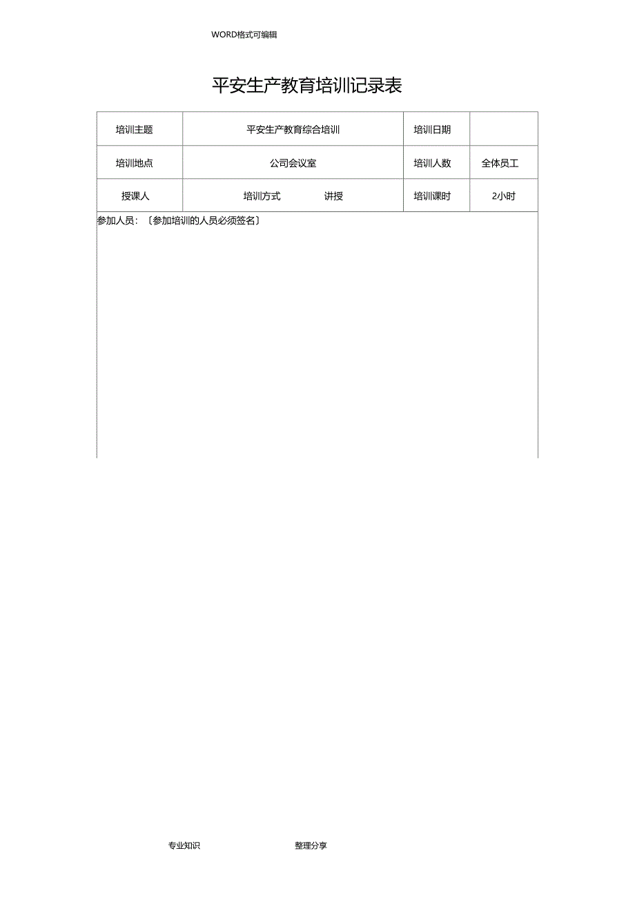 安全生产培训记录文本表_第1页