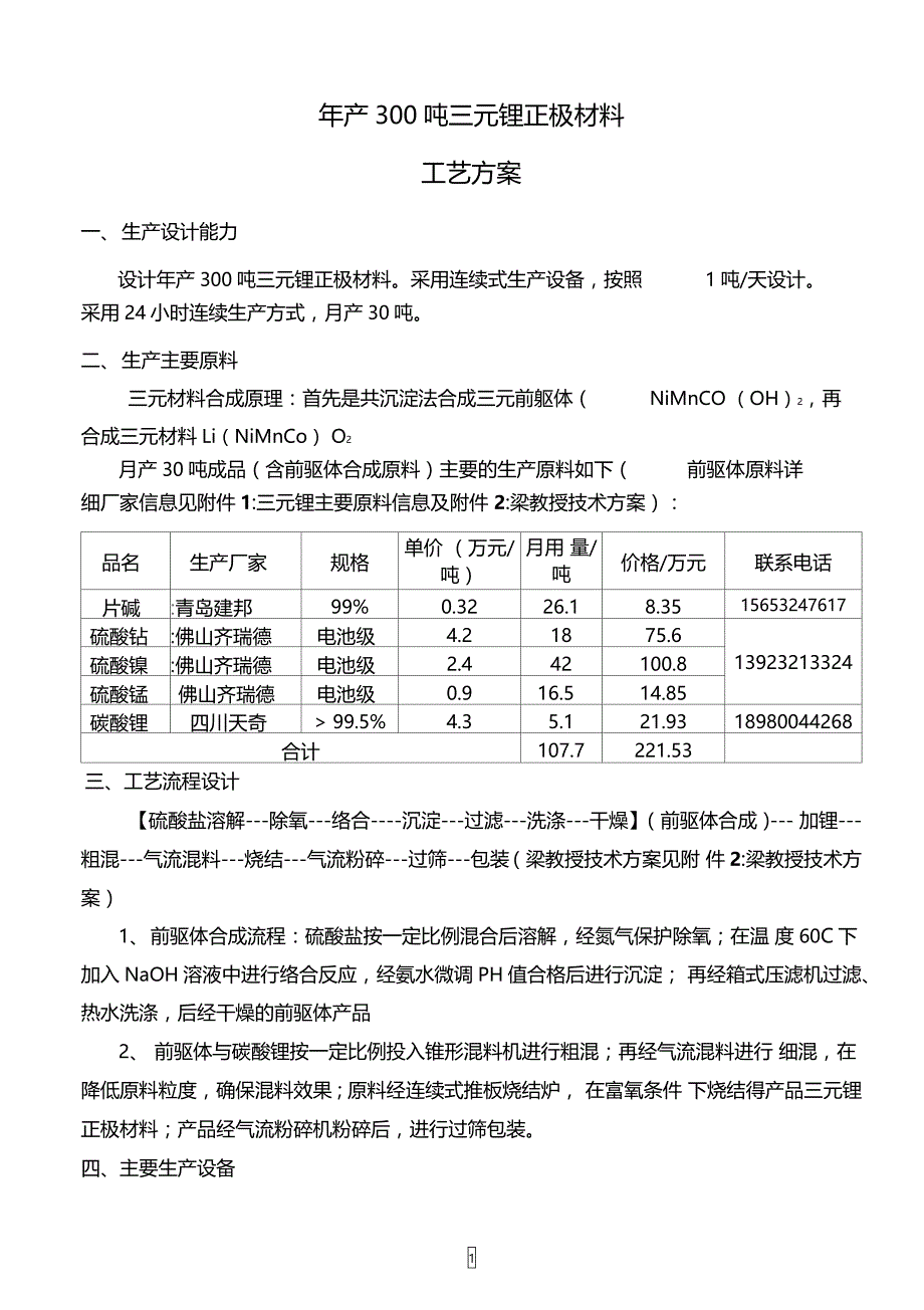 年产300吨三元锂正极材料_第1页