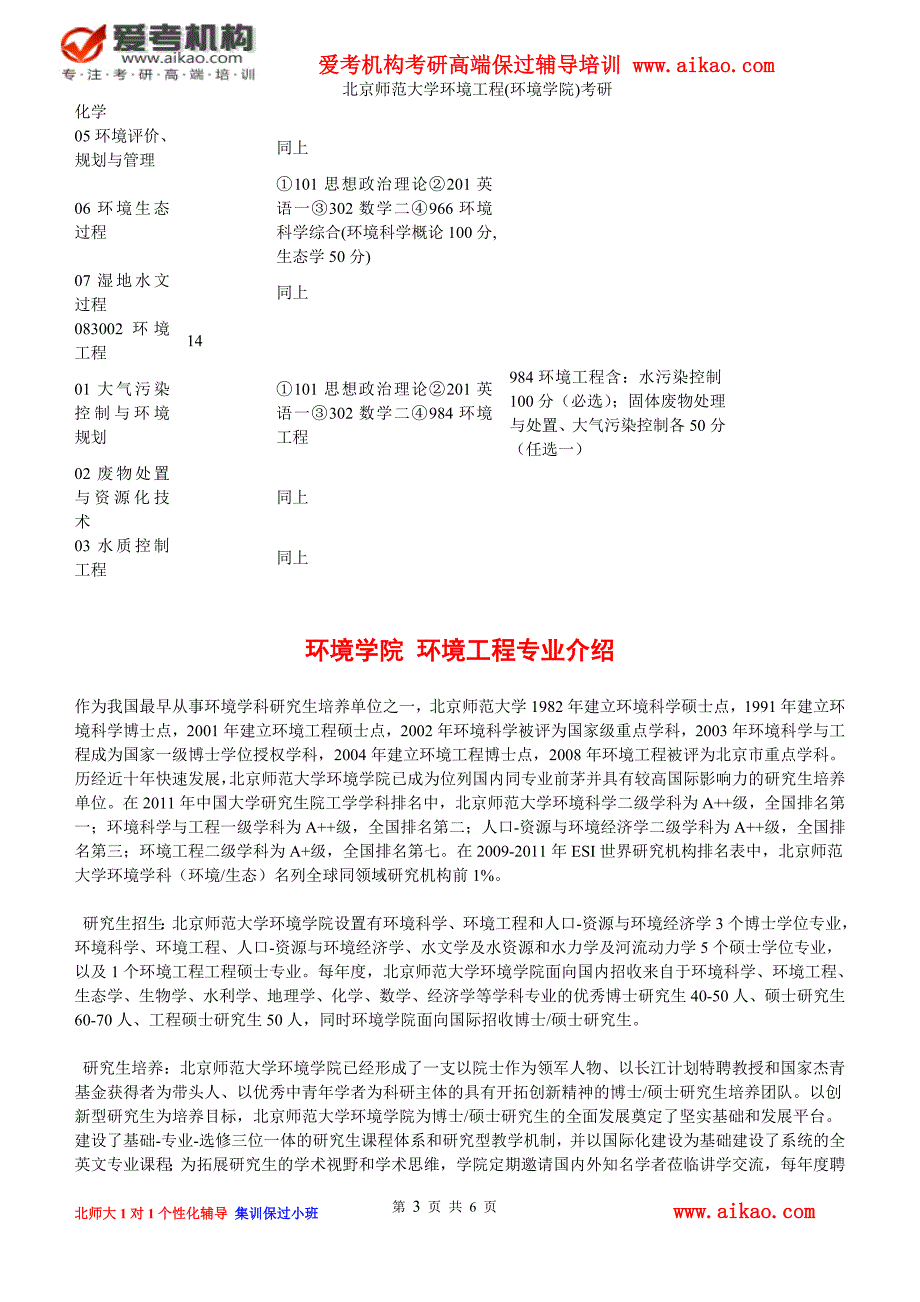 北京师范大学环境工程(环境学院)考研 招生人数 参考书 报录比 复试分数线 考研真题 考研经验 招生简章_第3页