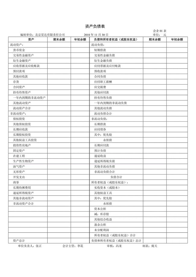 格式的资产负债表和利润表