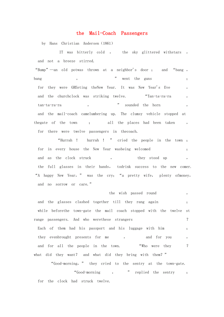 小学英语安徒生童话系列四theMail-CoachPassengers搭邮车来的十二位阅读素材_第1页