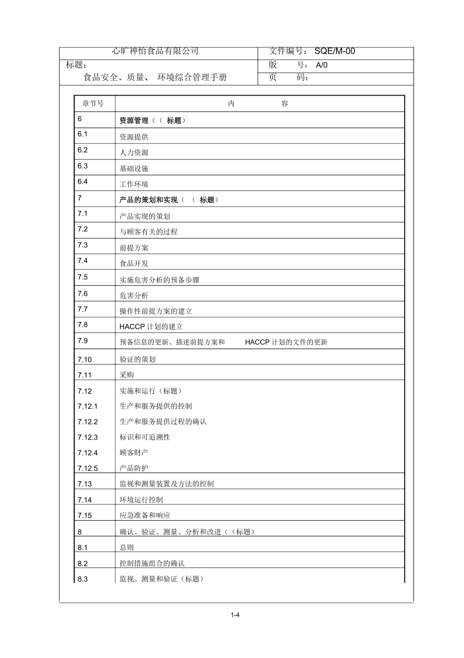 某某食品公司食品安全、质量、环境综合管理手册(PDF60页)_第4页