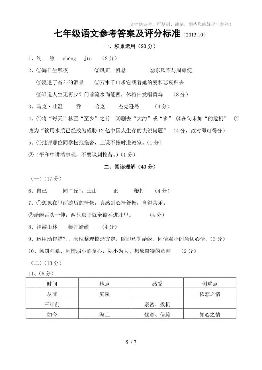 七年级第一学期阶段性学习质量调研_第5页