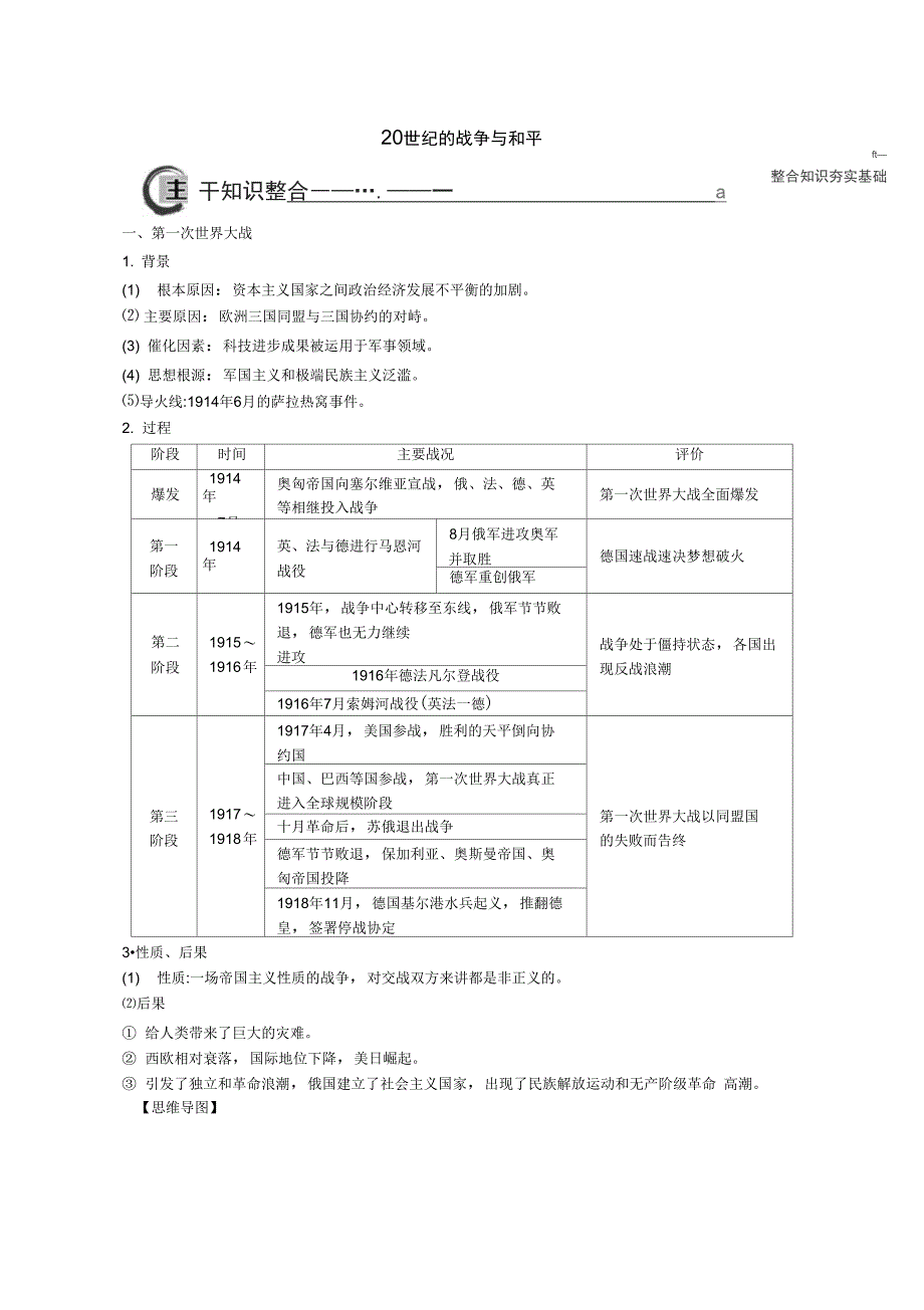 高考历史大一轮复习20世纪的战争与和平知识整合岳麓版_第1页