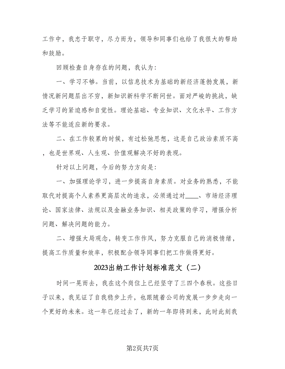 2023出纳工作计划标准范文（四篇）_第2页