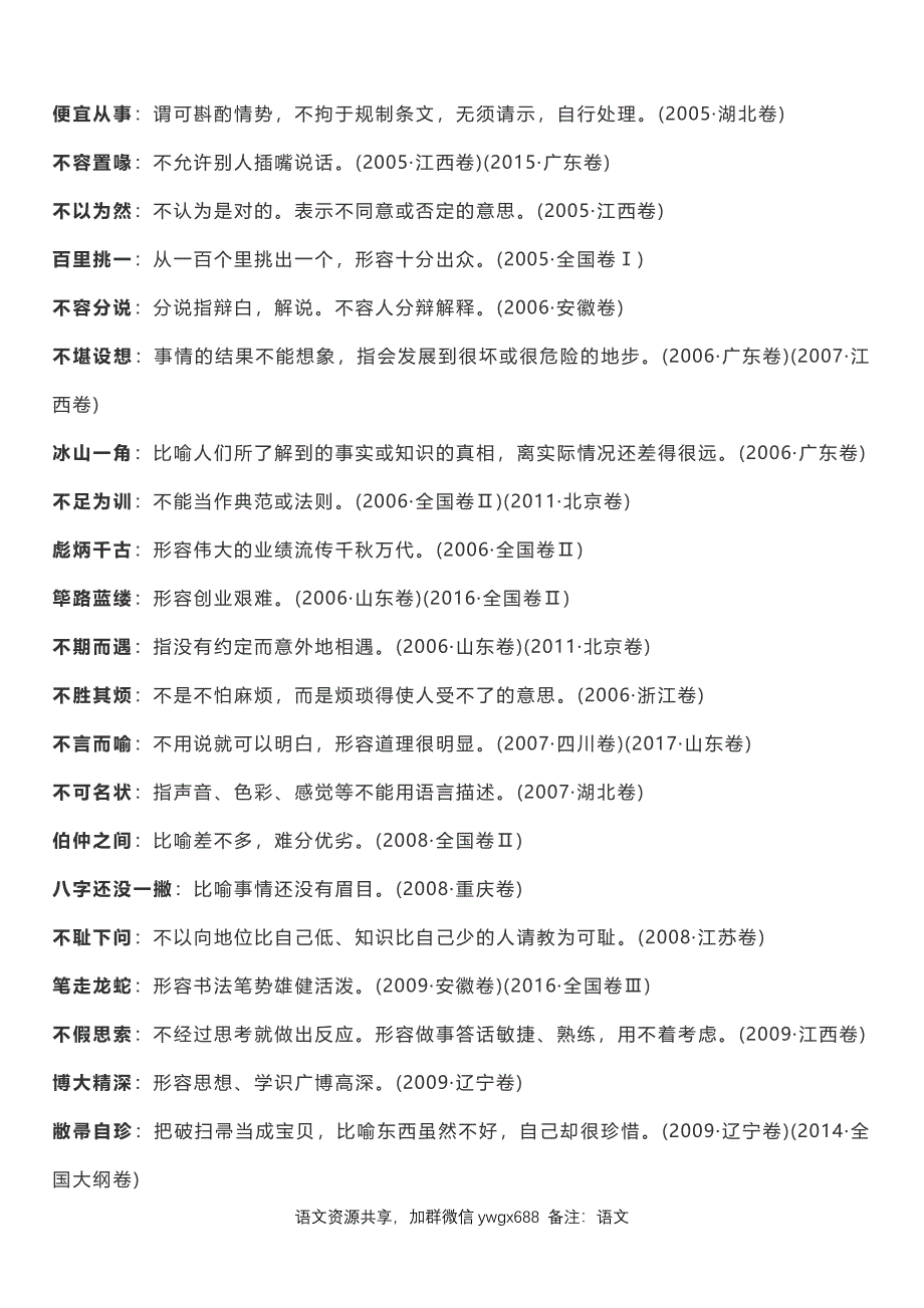 各地高考题常考成语汇编（2005-2019年共26页）.docx_第2页