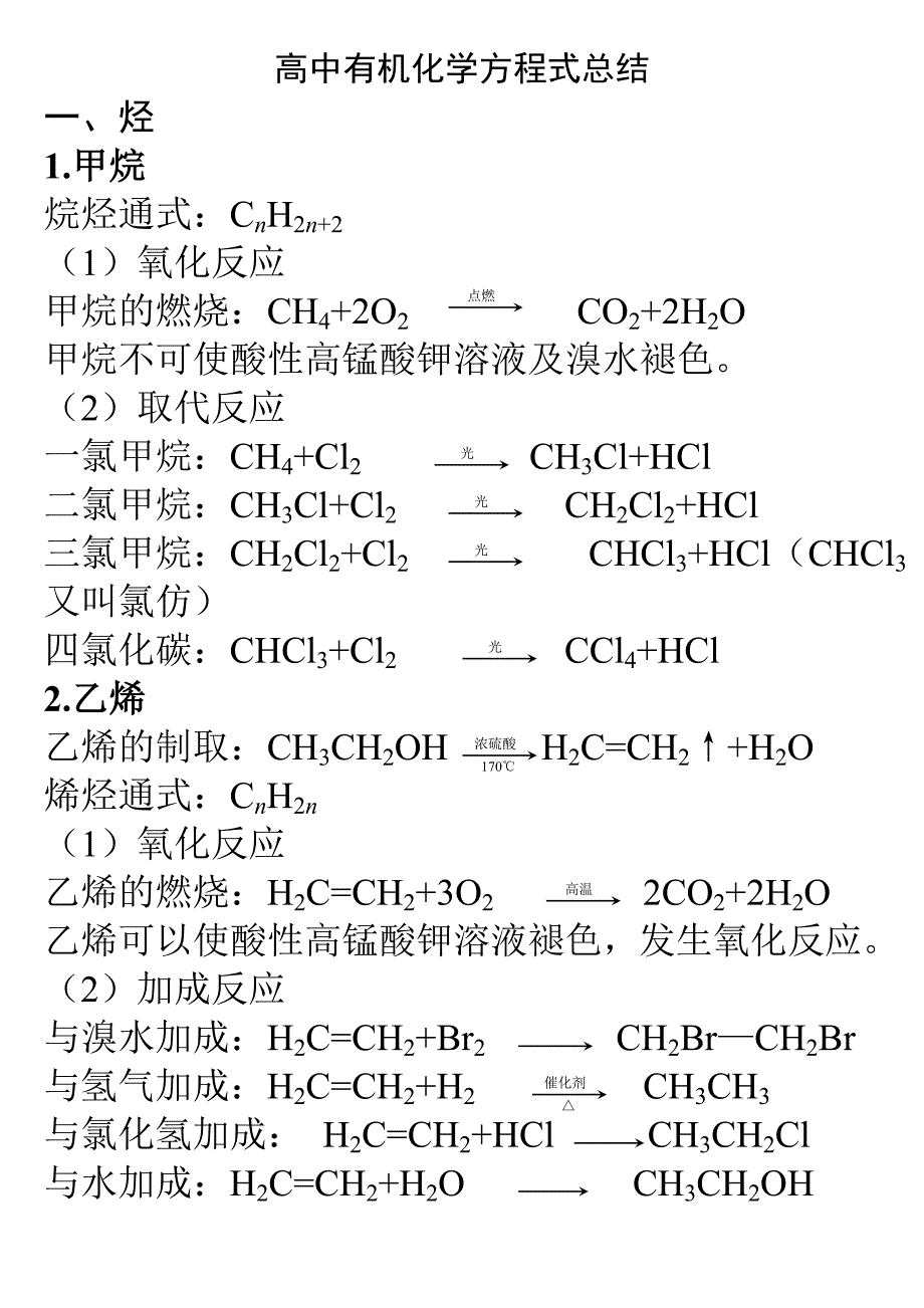 (完美版)高中有机化学方程式总结_第1页