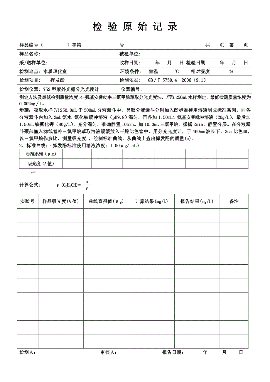 挥发酚原始记录_第1页