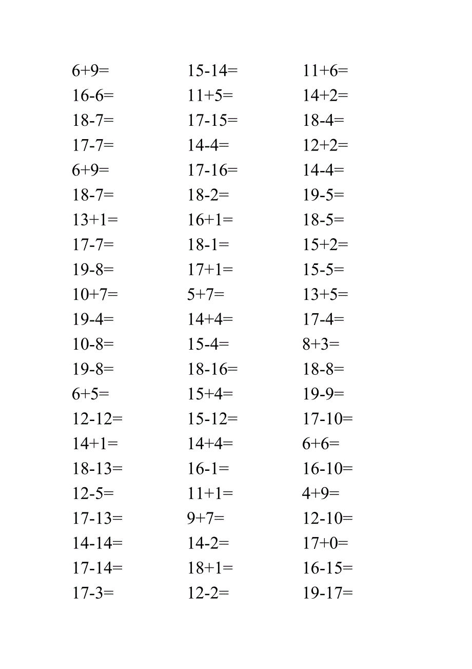 人教版小学数学一年级口算题_第3页