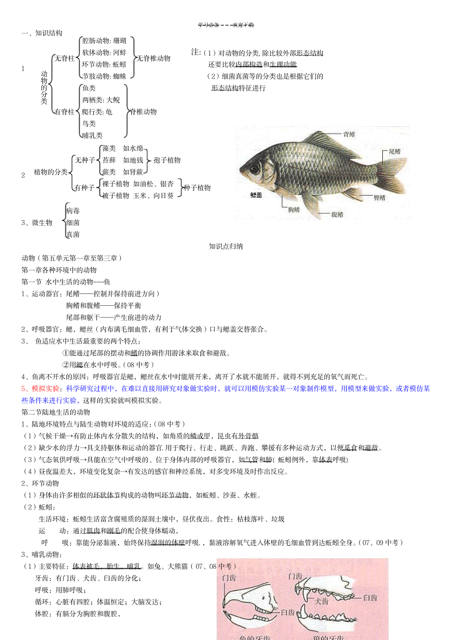 八年级生物上册知识点总结(全面)1_小学教育-小学考试_第1页