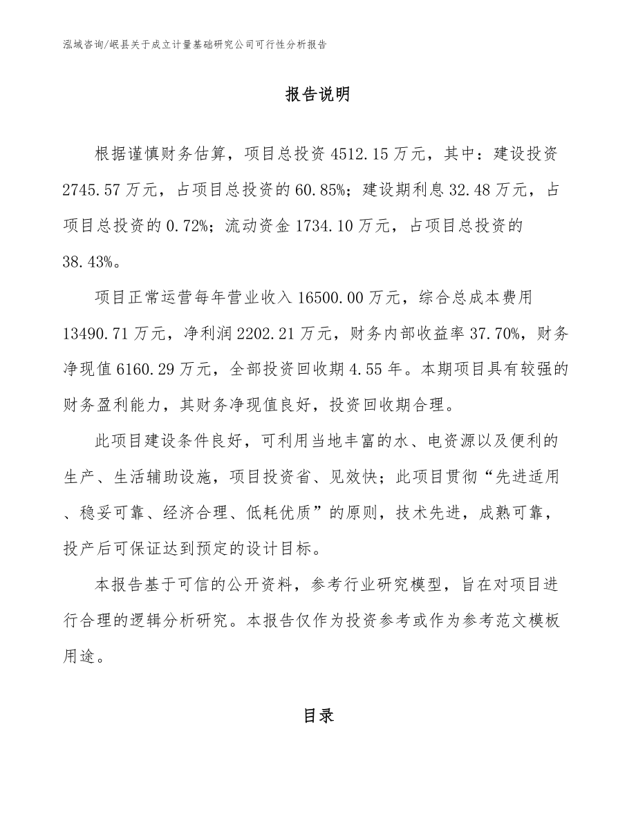 岷县关于成立计量基础研究公司可行性分析报告_第1页