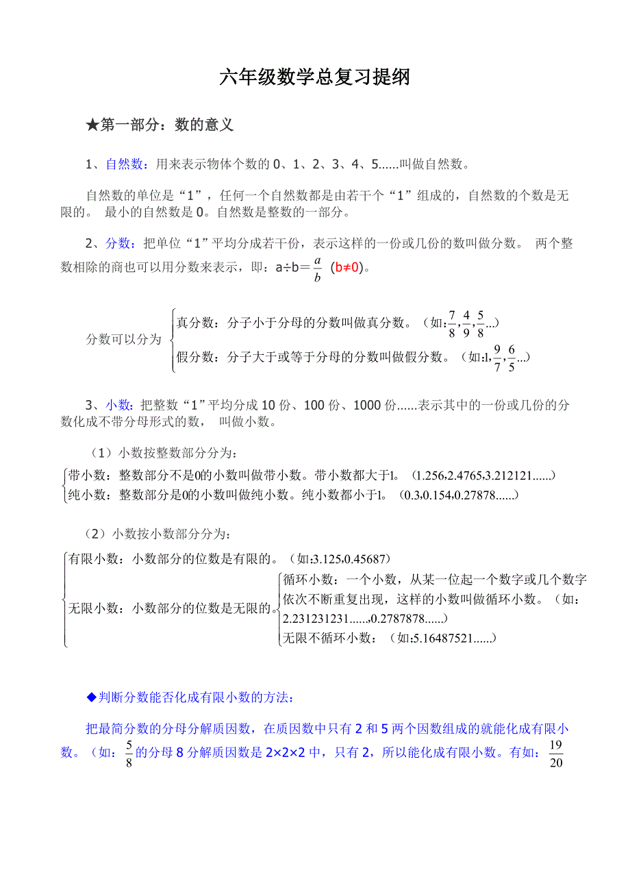 六年级数学总复习提纲_第1页