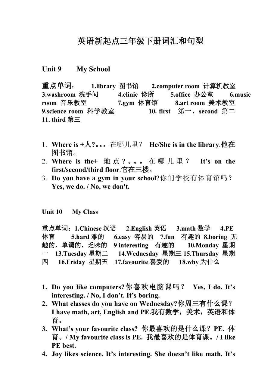 英语新起点三年级下册词汇和句型(1)_第1页