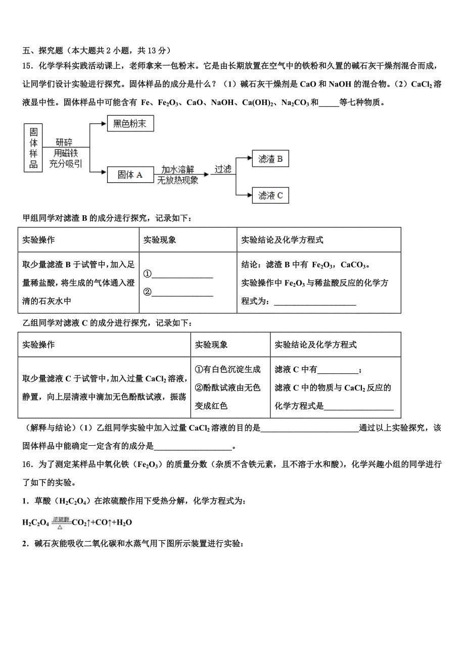 2023届重庆一中中考化学考试模拟冲刺卷含解析.doc_第5页