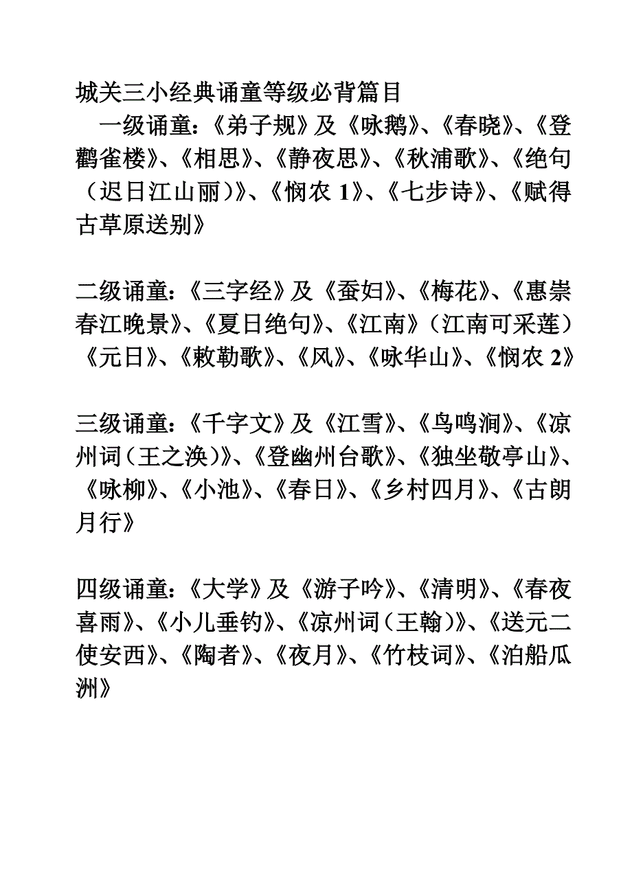 城关三小经典诵童等级必背篇目.doc_第1页