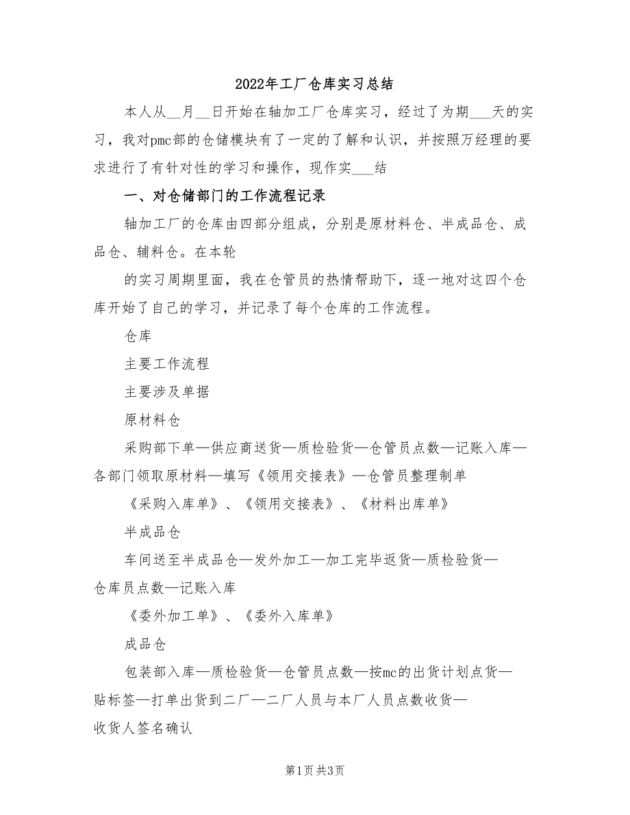 2022年工厂仓库实习总结_第1页
