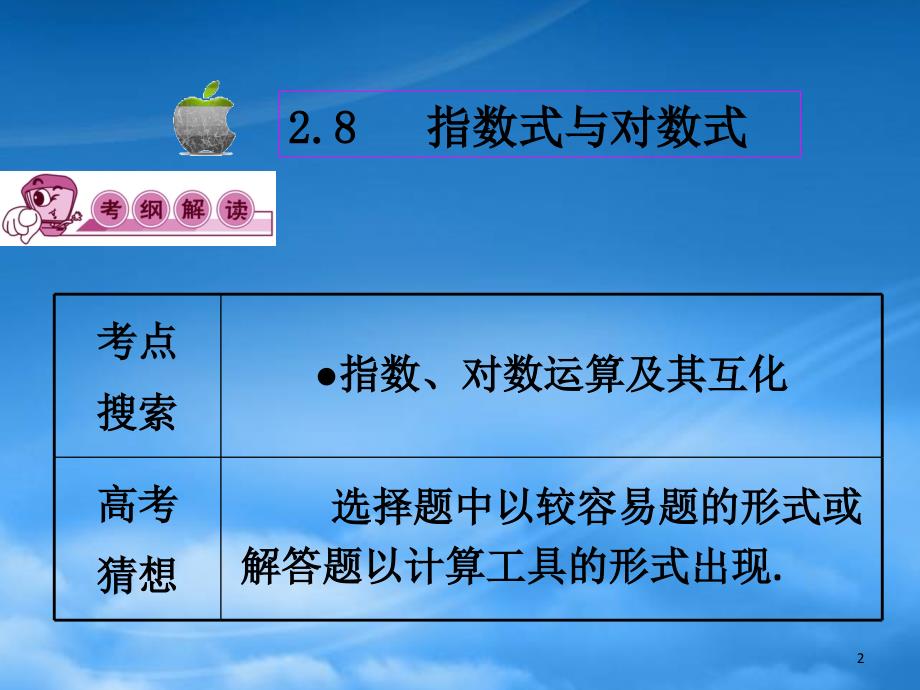 高三数学第一轮总复习2.8指数式与对数式课件_第2页