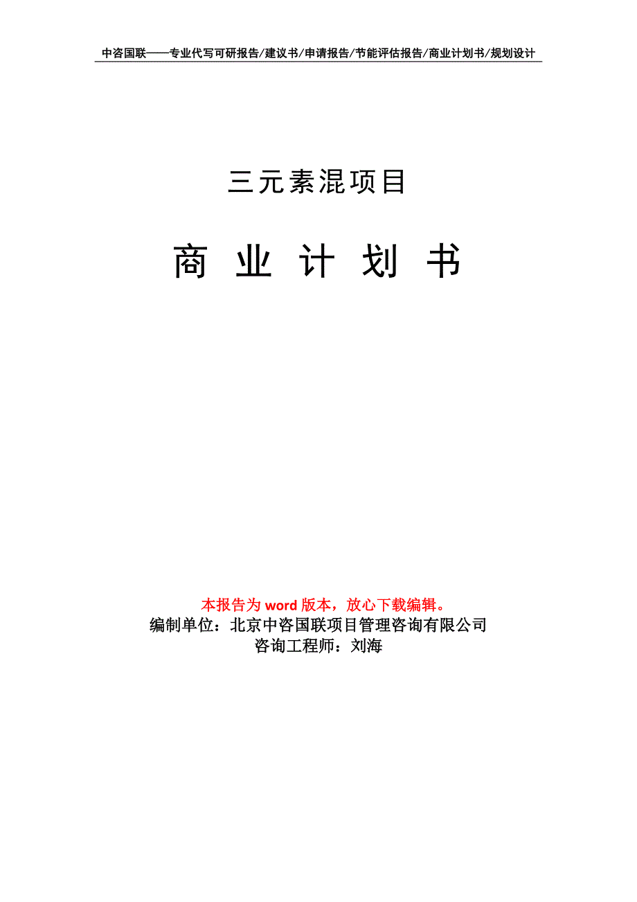 三元素混项目商业计划书写作模板-代写定制_第1页