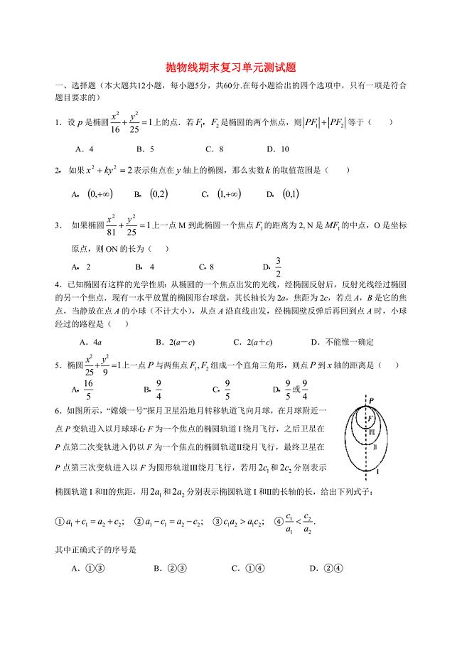 高中数学 “椭圆”单元测试题 新人教A版选修1.doc