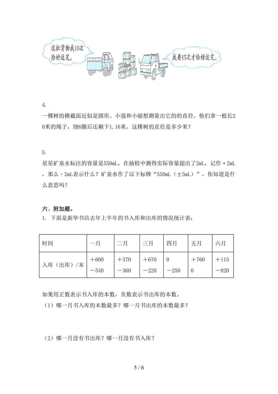 小学六年级数学上学期第一次月考考试表_第5页