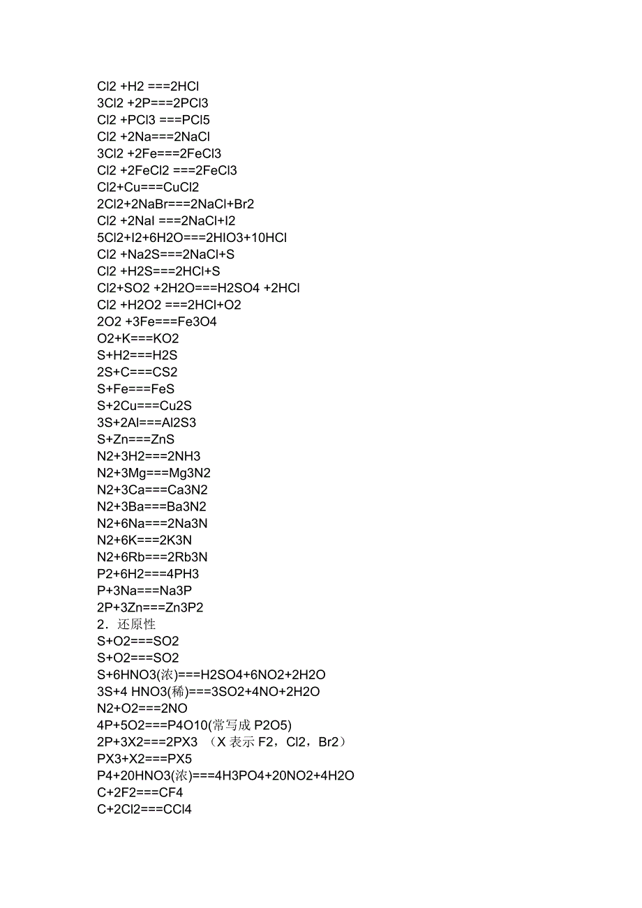 高中化学必修一二方程式总结_第3页