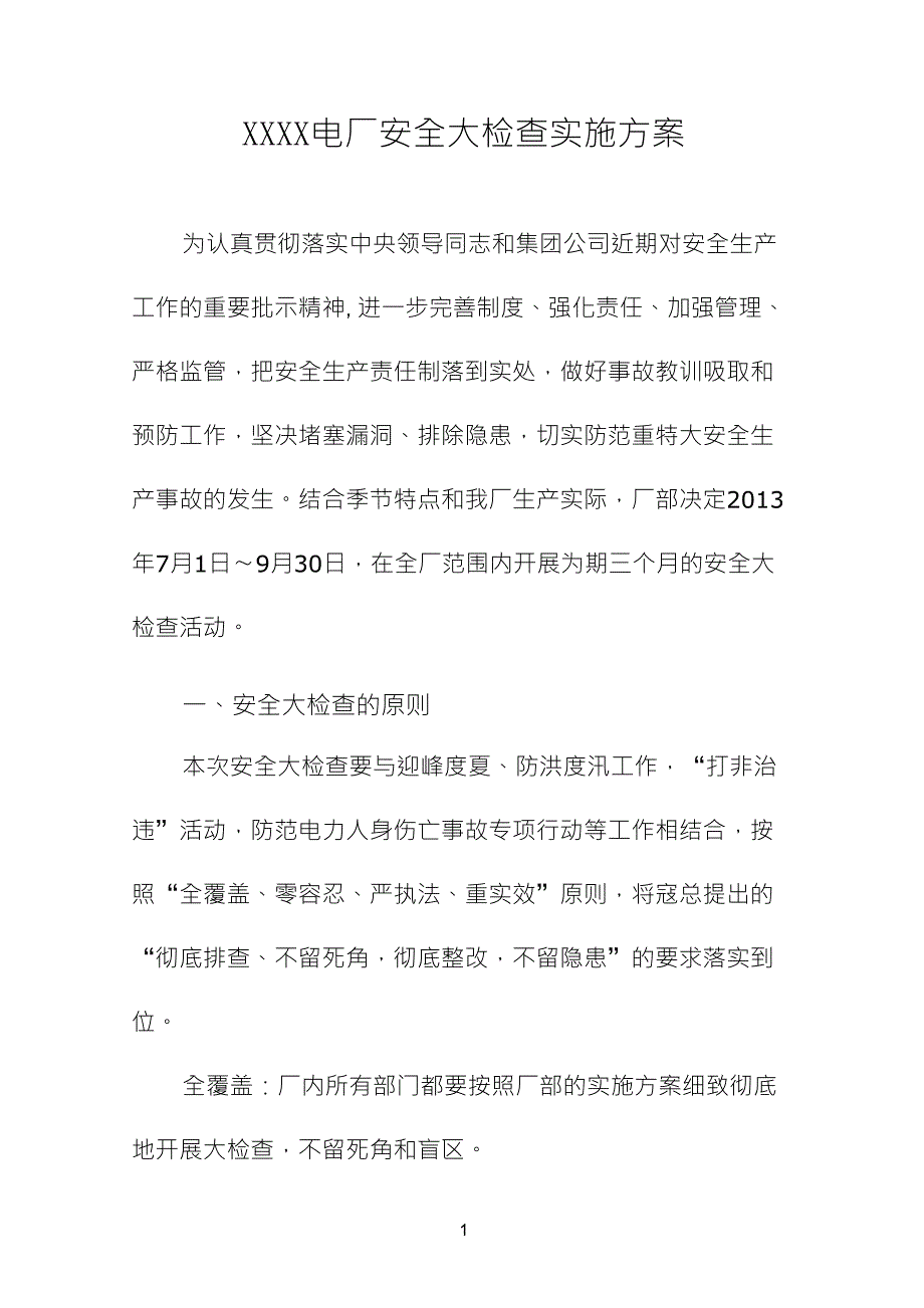 xxxx电厂安全大检查实施方案_第1页