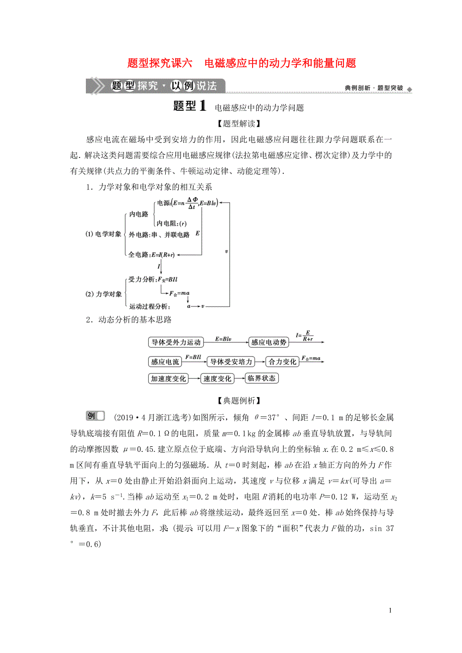 （浙江选考）2021版新高考物理一轮复习 12 第九章 电磁感应 交变电流 4 题型探究课六 电磁感应中的动力学和能量问题教学案_第1页