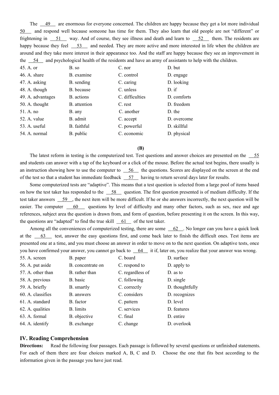 最新上海市普通高等学校季招生考试 英 语 试 卷名师精心制作教学资料_第4页