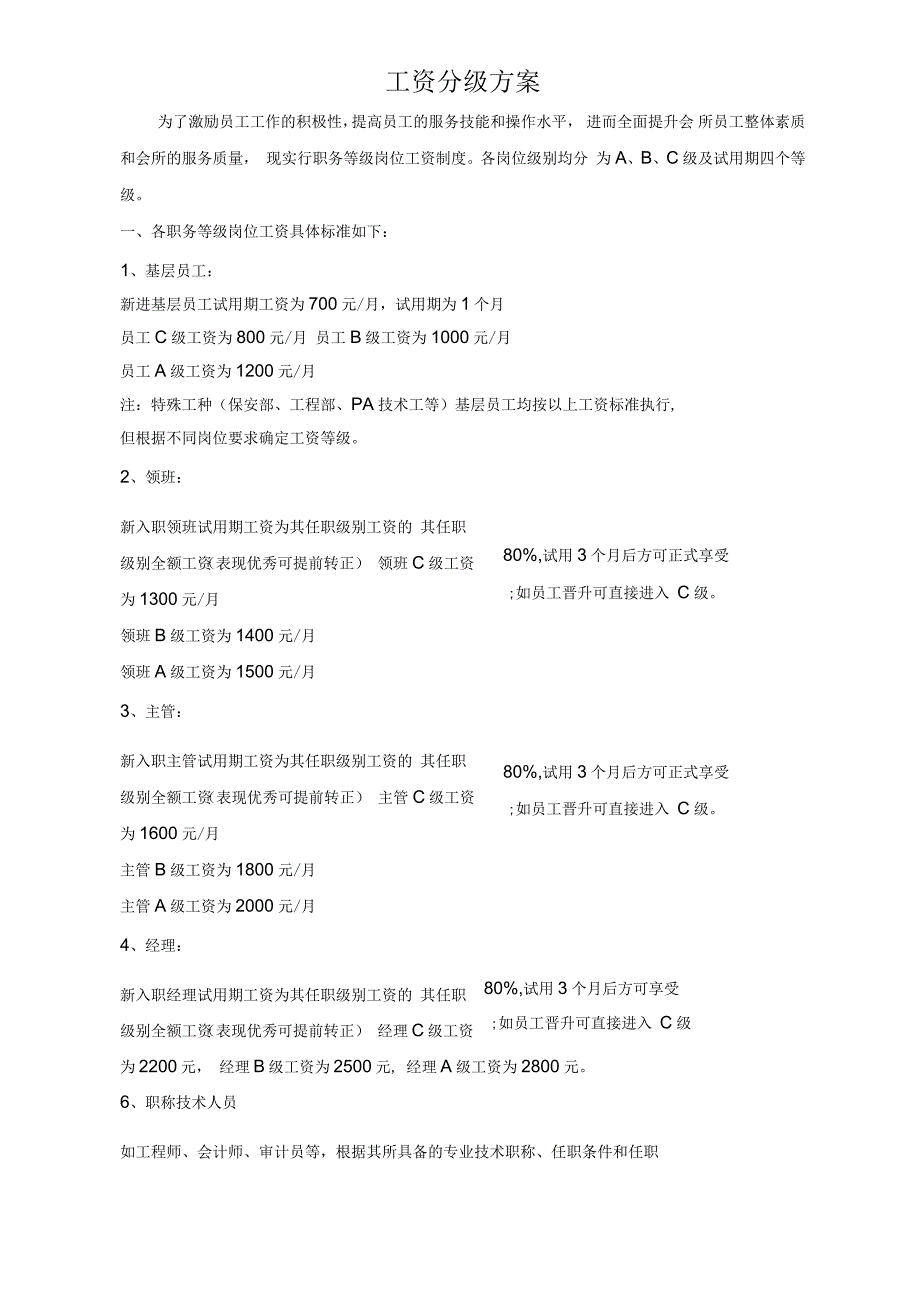 工资分级方案(一)_第1页