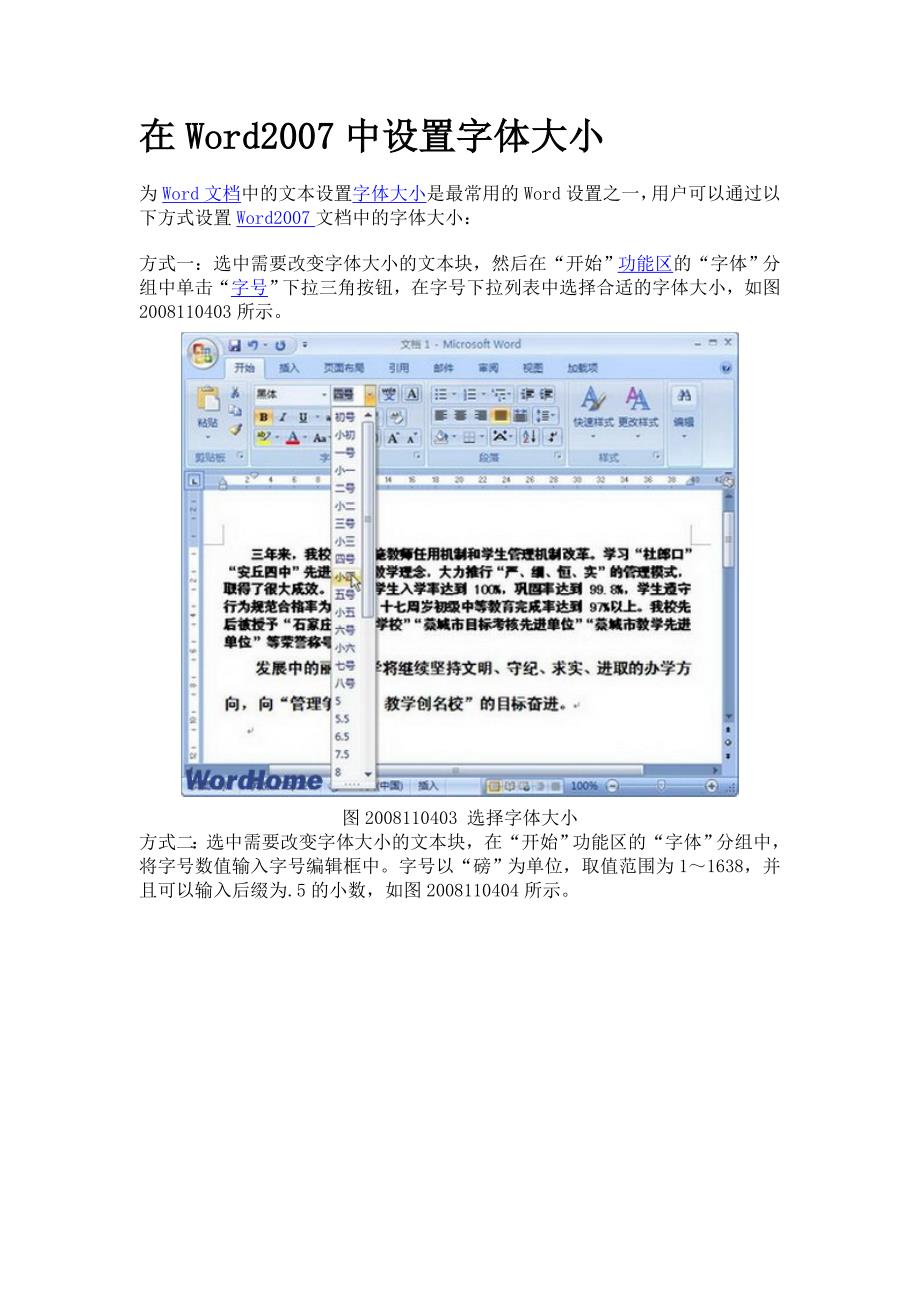 在Word2007中设置字体大小.doc_第1页