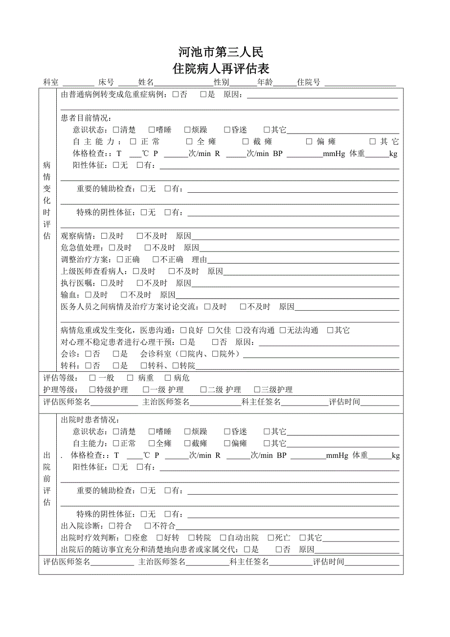 医院入院病人风险评估表(医疗版)_第2页