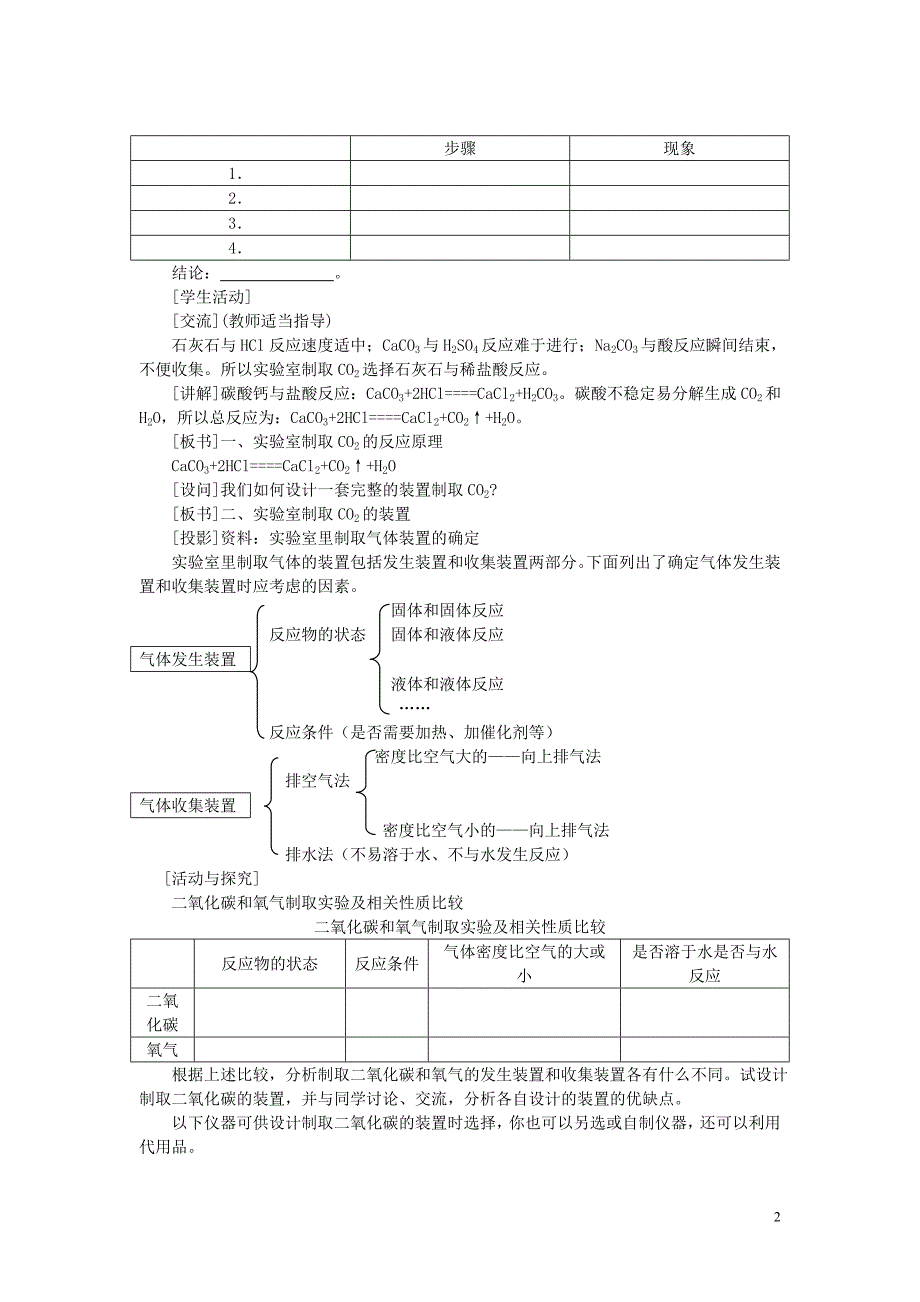 （新课标）2013年九年级化学上册第六单元碳和碳的氧化物课题2二氧化碳制取的研究优秀教案新人教版_第2页