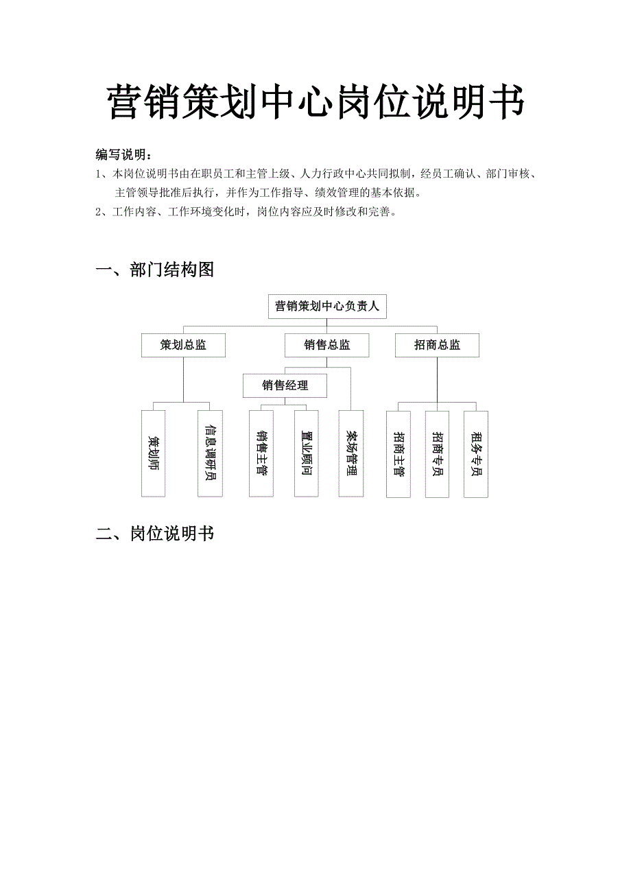 营销策划中心岗位说明书_第1页