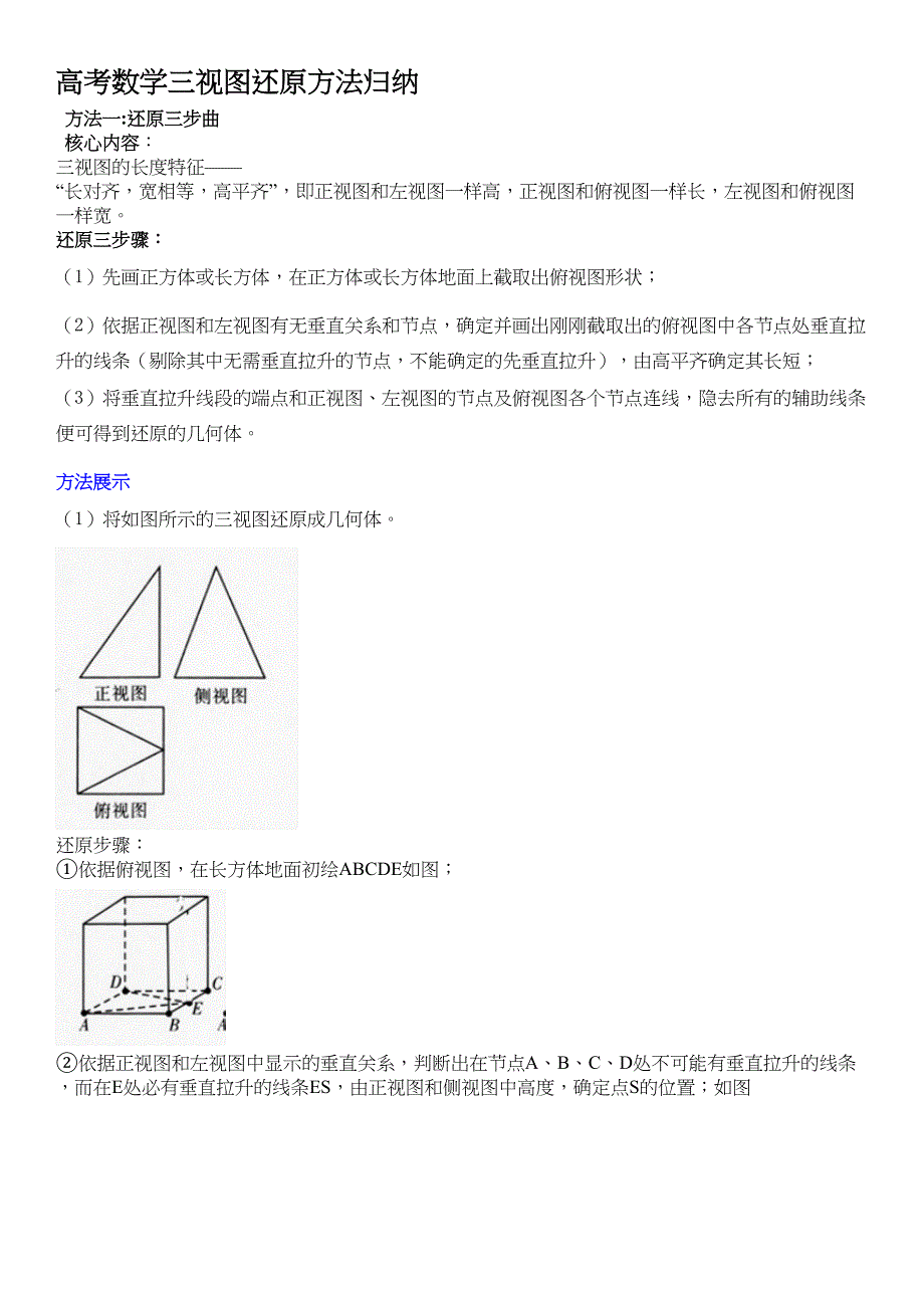 高考数学三视图还原方法归纳_第1页