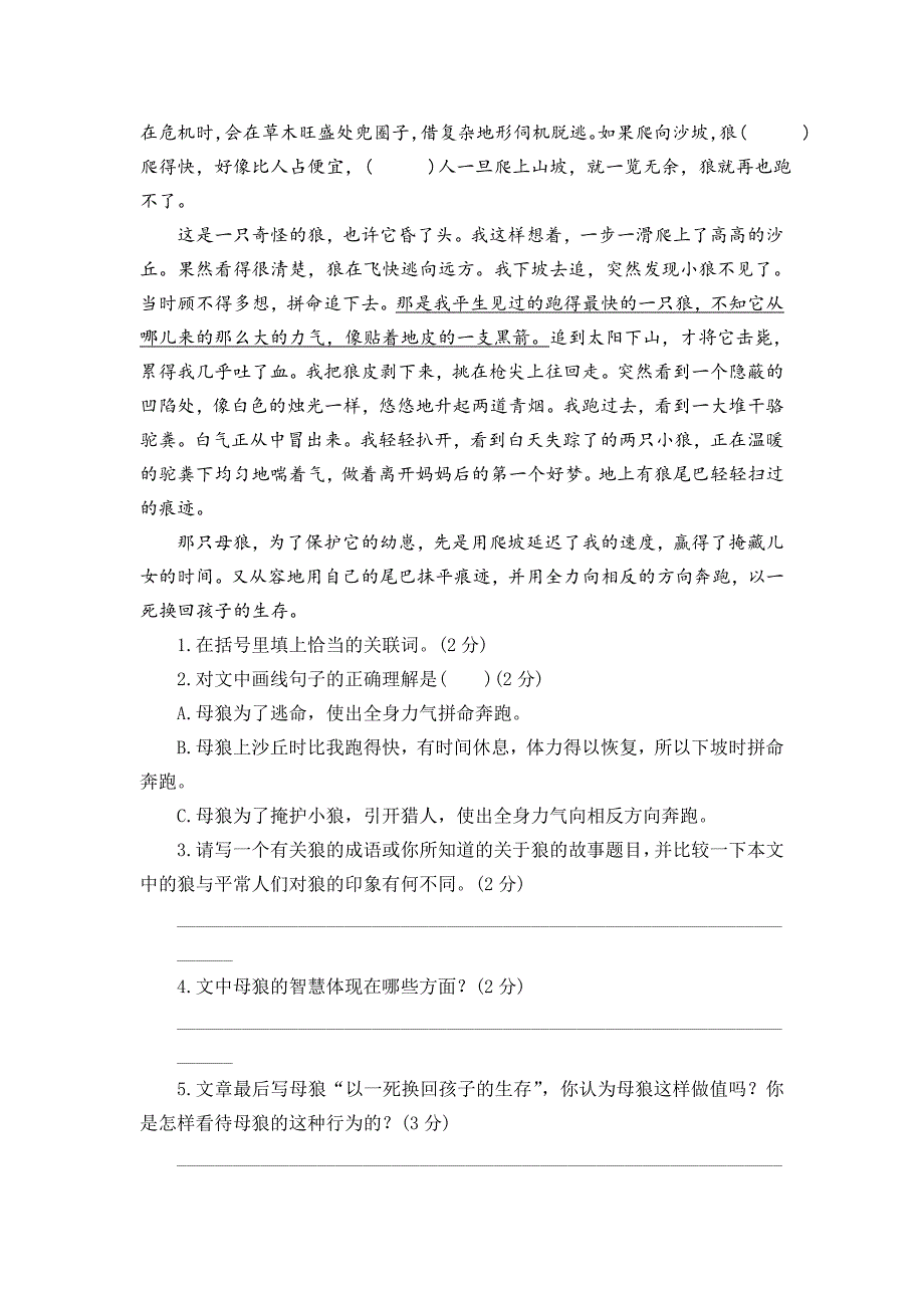 六年级语文上册第七单元综合测试卷_第3页