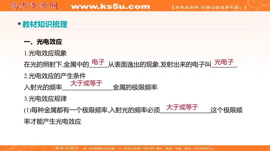 全品高考复习方案高考物理一轮复习课件：第12单元 波粒二象性和原子物理 第30讲 光电效应 波粒二象性_第4页