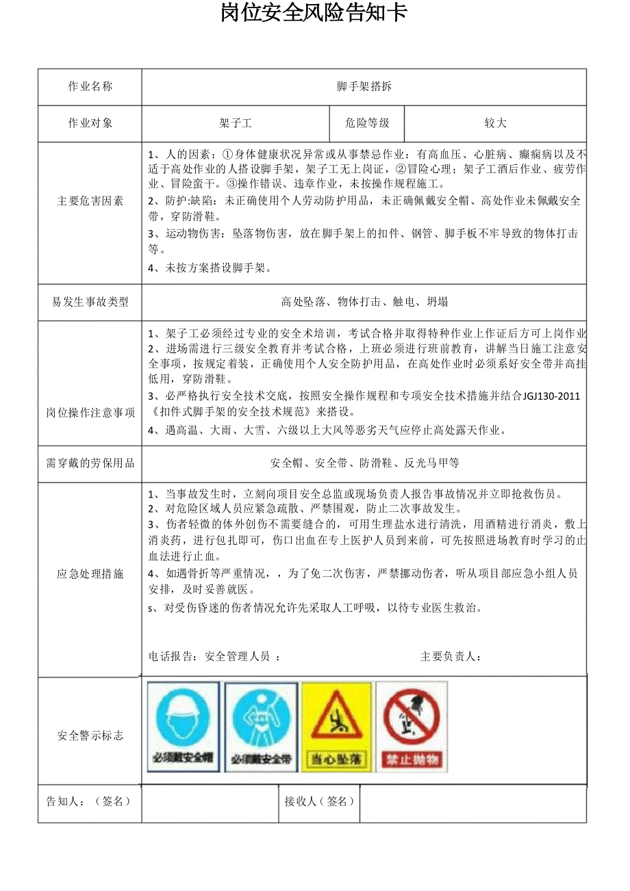 岗位安全风险告知卡--原件_第1页