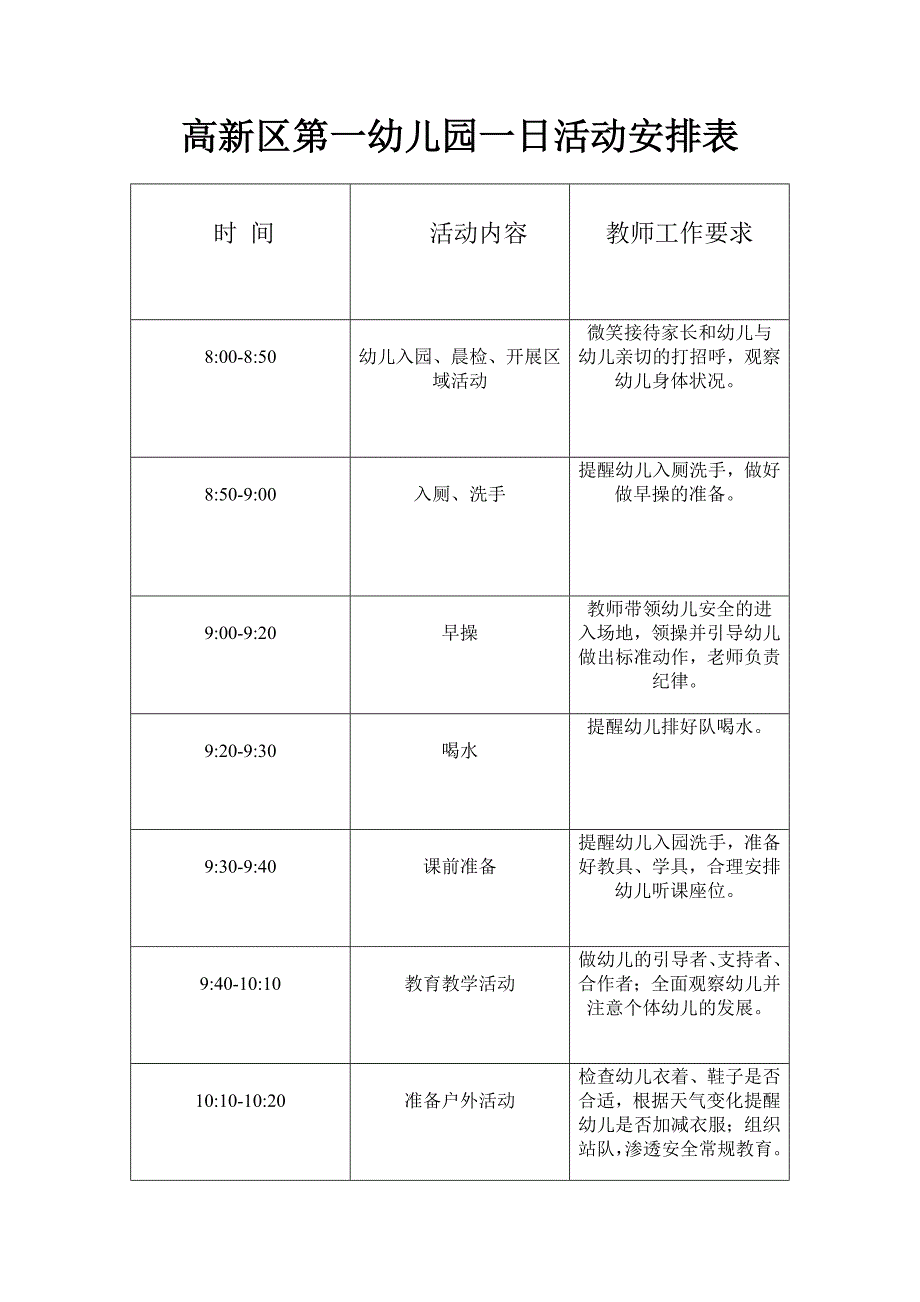 幼儿园一日活动安排表_第1页