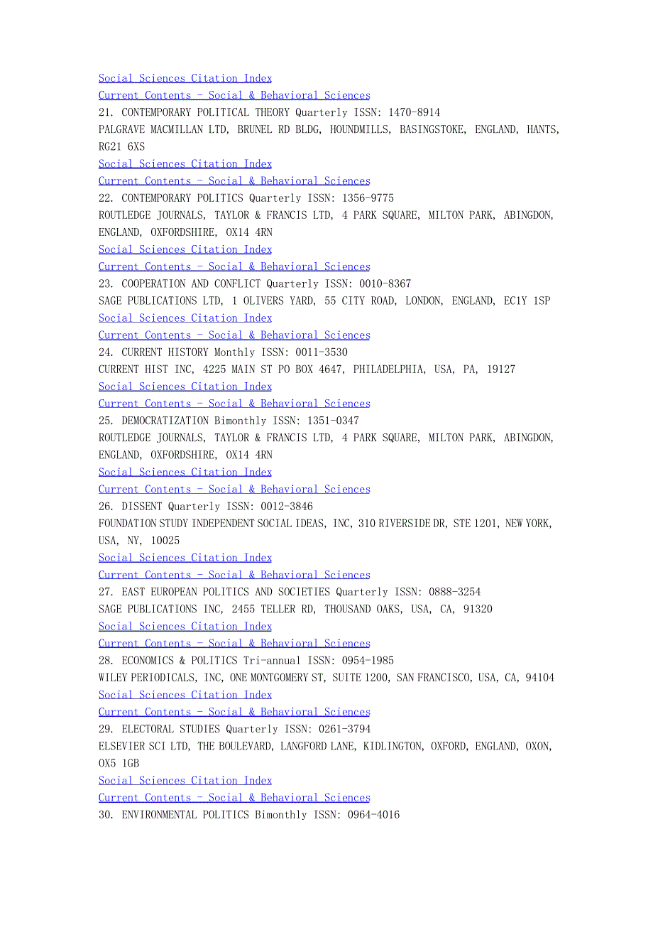 政治学类SSCI期刊列表_第3页