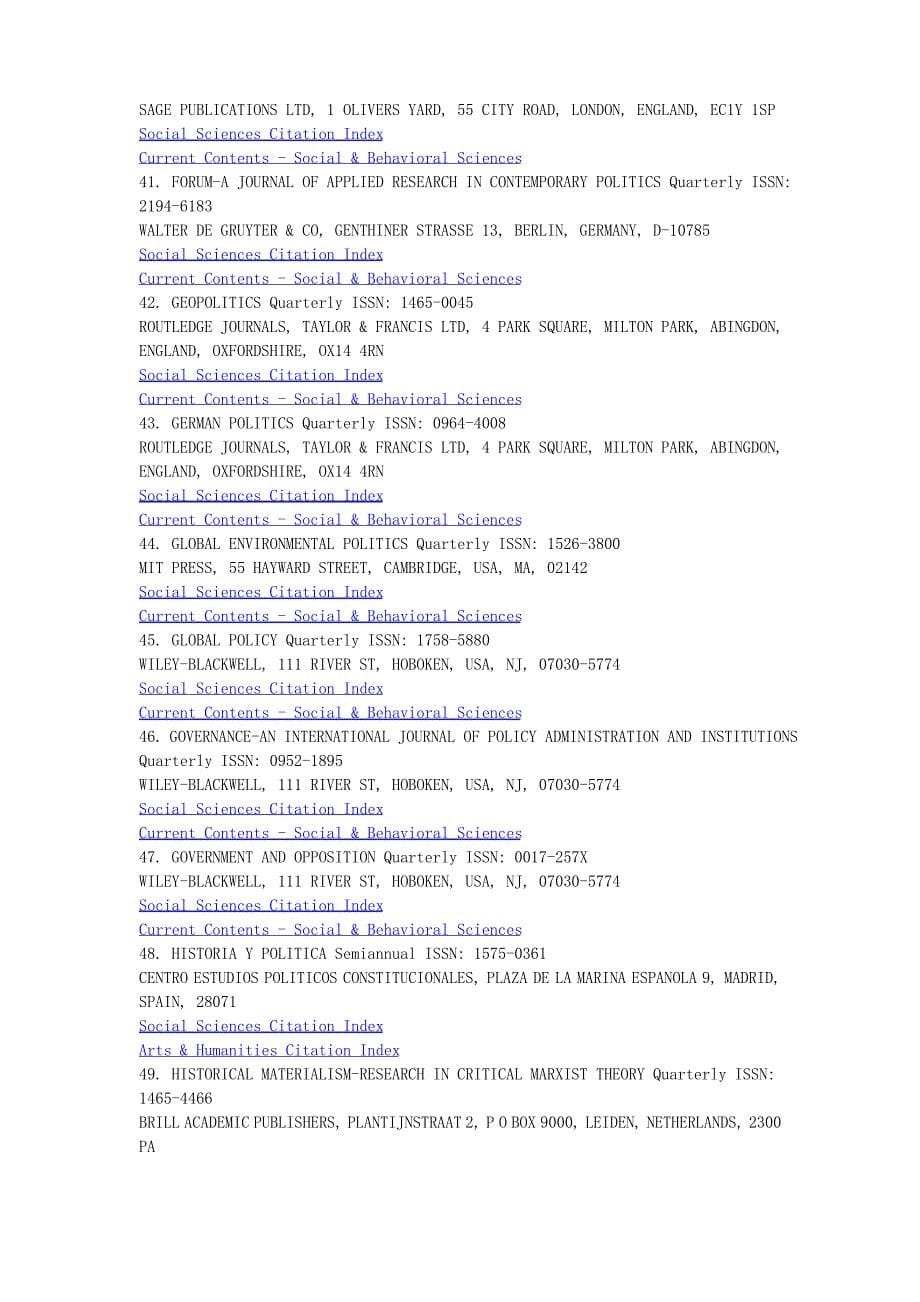 政治学类SSCI期刊列表_第5页