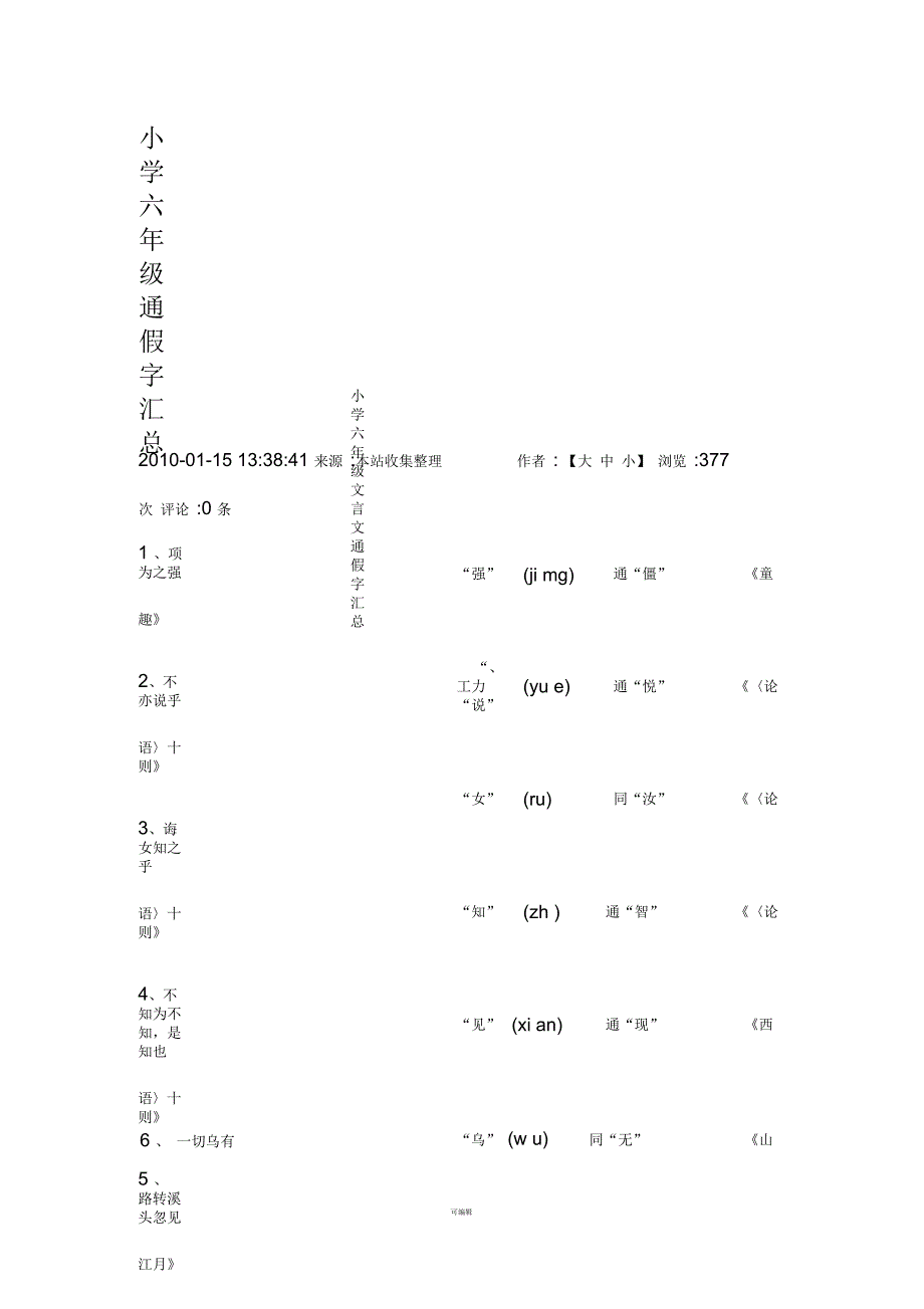 小学六年级通假字汇总_第1页