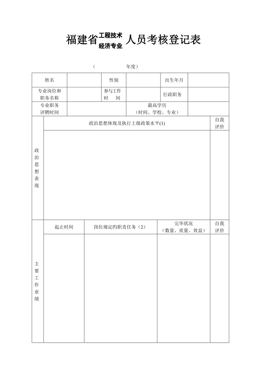 2023年福建省人员考核登记表.doc_第1页