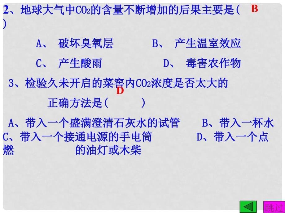 广东省仁化县周田中学九年级化学《二氧化碳和一氧化碳（第二课时）》课件_第5页