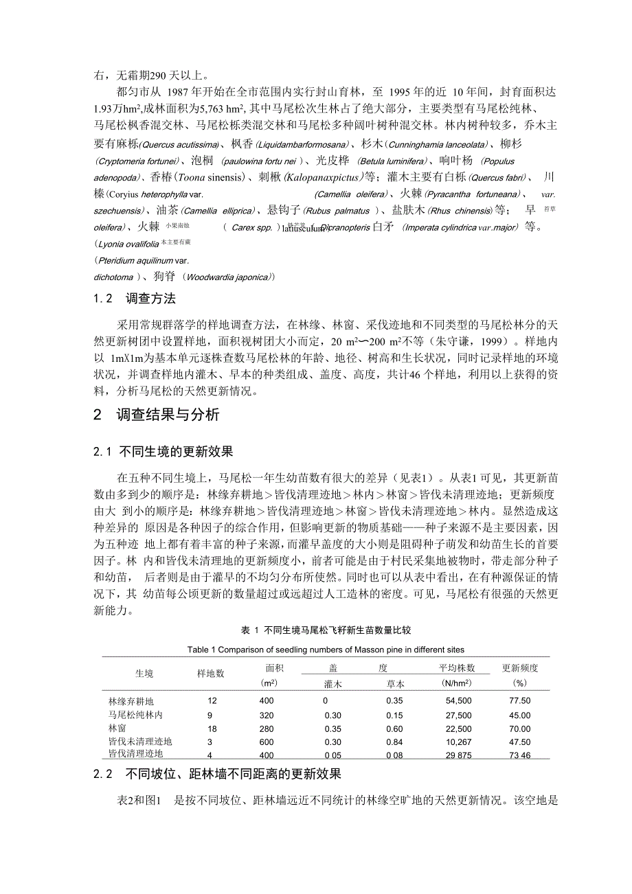 封山育林区马尾松种群天然更新初步调查_第3页